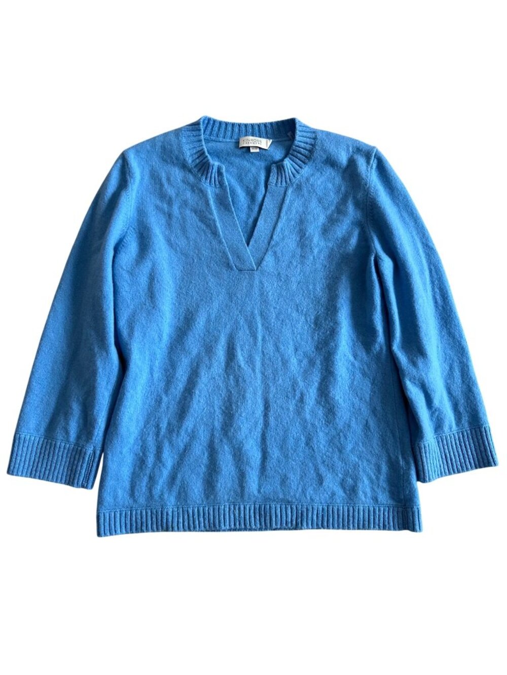 Kinross Cashmere Women's Sz M Blue 100% Cashmere Split Neck Sweater